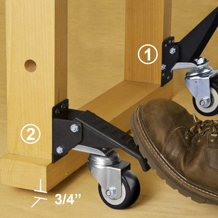SPACECARE Heavy Duty Retractable Casters 600 Lbs Capacity Set of 4 Adjustable Stepdown Wheels or Workbenches Tables and Equipments ,Side Mounted.