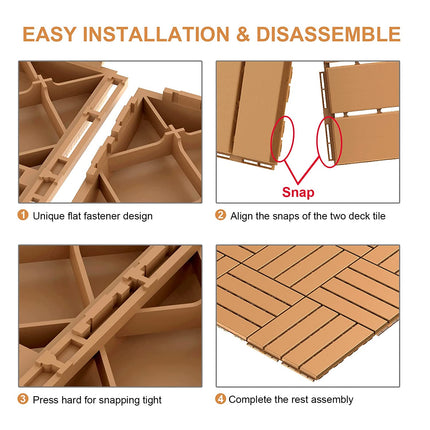 Goovilla 9 sq. ft Plastic Interlocking Deck Tiles,9PCS Waterproof Patio Balcony Flooring, 12"x12" Outdoor Interlocking Deck Tile for All Weather Porch Poolside Grass Dirty, Decking Tiles, Khaki.