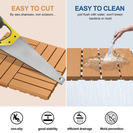 Goovilla 9 sq. ft Plastic Interlocking Deck Tiles,9PCS Waterproof Patio Balcony Flooring, 12"x12" Outdoor Interlocking Deck Tile for All Weather Porch Poolside Grass Dirty, Decking Tiles, Khaki.