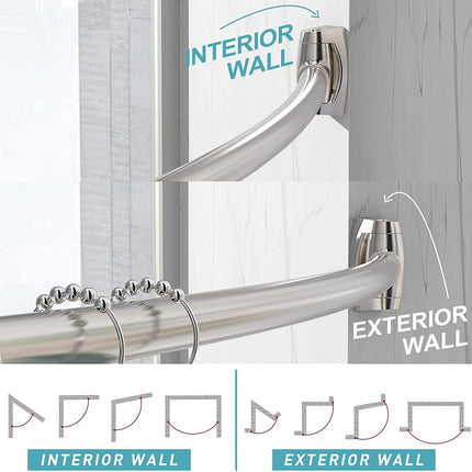Bonpally Curved Shower Curtain Rod 43 to 72 Inches Adjustable, Aluminum Shower Rod Rustproof, Round Shower Curtain Rod, Curved Shower Rods for Bathroom, Bathtub, Stall, Brush Nickel, Need to Drill.