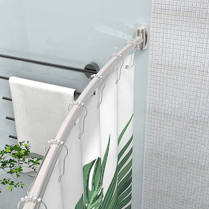 Bonpally Curved Shower Curtain Rod 43 to 72 Inches Adjustable, Aluminum Shower Rod Rustproof, Round Shower Curtain Rod, Curved Shower Rods for Bathroom, Bathtub, Stall, Brush Nickel, Need to Drill.
