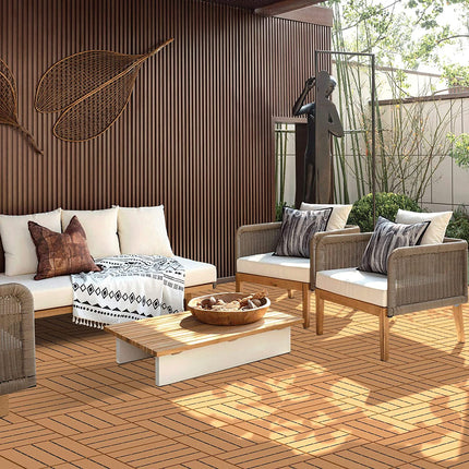 Goovilla 9 sq. ft Plastic Interlocking Deck Tiles,9PCS Waterproof Patio Balcony Flooring, 12"x12" Outdoor Interlocking Deck Tile for All Weather Porch Poolside Grass Dirty, Decking Tiles, Khaki.