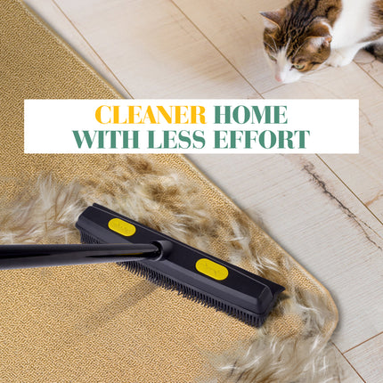 Yeabett Rubber Pet Broom with Squeegee, Pet Hair Remover 56 inches Long Handle, Portable Detailing Lint Brush Fur Removal for Fluff Carpet, Window, Tile, Floor Cleaning,