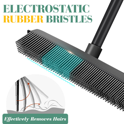 Yeabett Rubber Pet Broom with Squeegee, Pet Hair Remover 56 inches Long Handle, Portable Detailing Lint Brush Fur Removal for Fluff Carpet, Window, Tile, Floor Cleaning,