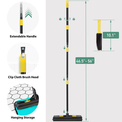 Yeabett Rubber Pet Broom with Squeegee, Pet Hair Remover 56 inches Long Handle, Portable Detailing Lint Brush Fur Removal for Fluff Carpet, Window, Tile, Floor Cleaning,