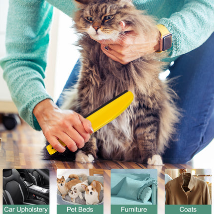 Yeabett Rubber Pet Broom with Squeegee, Pet Hair Remover 56 inches Long Handle, Portable Detailing Lint Brush Fur Removal for Fluff Carpet, Window, Tile, Floor Cleaning,