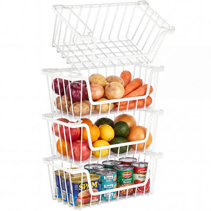 SUNALLY Stackable Metal Wire Baskets for Pantry Organizer, 4/6-Pack Kitchen Countertop Storage Potato Onion Vegetable Fruit Basket, Freezer Organizer Bins with Handle