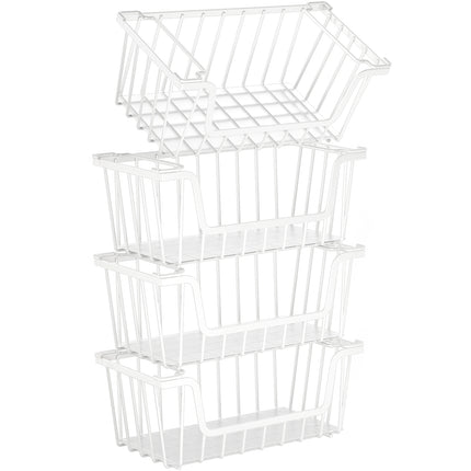 SUNALLY Stackable Metal Wire Baskets for Pantry Organizer, 4/6-Pack Kitchen Countertop Storage Potato Onion Vegetable Fruit Basket, Freezer Organizer Bins with Handle