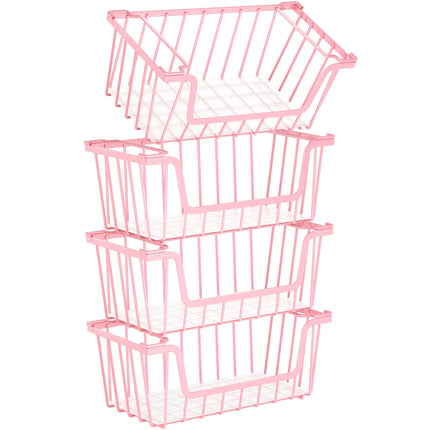 SUNALLY Stackable Metal Wire Baskets for Pantry Organizer, 4/6-Pack Kitchen Countertop Storage Potato Onion Vegetable Fruit Basket, Freezer Organizer Bins with Handle