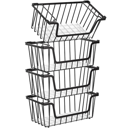 SUNALLY Stackable Metal Wire Baskets for Pantry Organizer, 4/6-Pack Kitchen Countertop Storage Potato Onion Vegetable Fruit Basket, Freezer Organizer Bins with Handle
