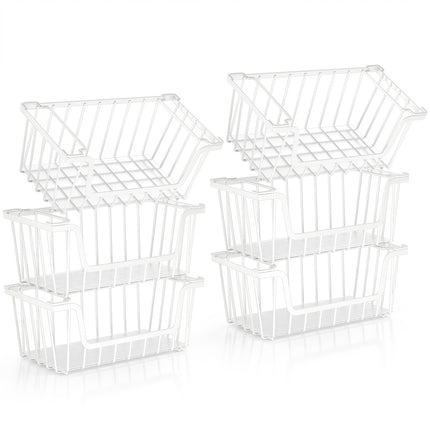 SUNALLY Stackable Metal Wire Baskets for Pantry Organizer, 4/6-Pack Kitchen Countertop Storage Potato Onion Vegetable Fruit Basket, Freezer Organizer Bins with Handle