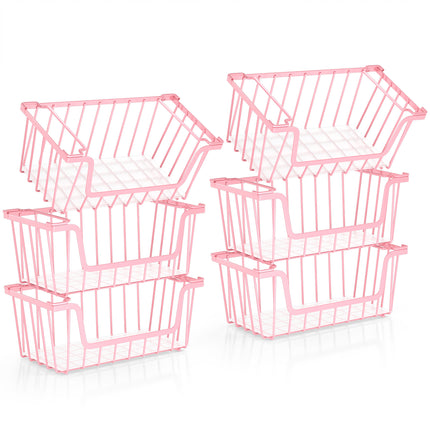 SUNALLY Stackable Metal Wire Baskets for Pantry Organizer, 4/6-Pack Kitchen Countertop Storage Potato Onion Vegetable Fruit Basket, Freezer Organizer Bins with Handle