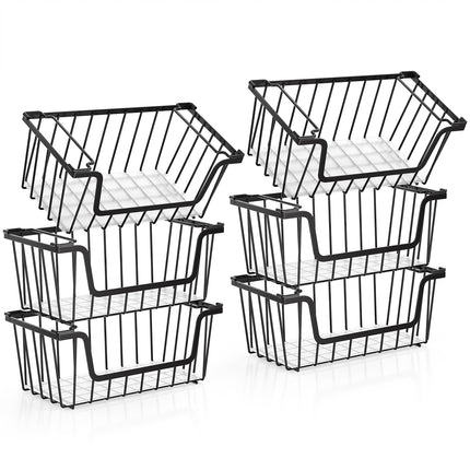 SUNALLY Stackable Metal Wire Baskets for Pantry Organizer, 4/6-Pack Kitchen Countertop Storage Potato Onion Vegetable Fruit Basket, Freezer Organizer Bins with Handle