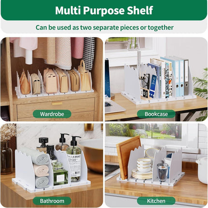 Shelf Divider for Closet, 2 Pack Adjustable Purse Organizers Handbag Separators Storage Organizer Bookshelf Separator Dividers in Bedroom Office Kitchen Bathroom, White