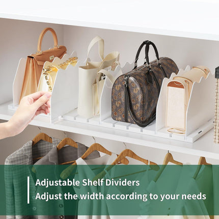 Shelf Divider for Closet, 2 Pack Adjustable Purse Organizers Handbag Separators Storage Organizer Bookshelf Separator Dividers in Bedroom Office Kitchen Bathroom, White