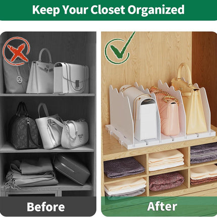 Shelf Divider for Closet, 2 Pack Adjustable Purse Organizers Handbag Separators Storage Organizer Bookshelf Separator Dividers in Bedroom Office Kitchen Bathroom, White