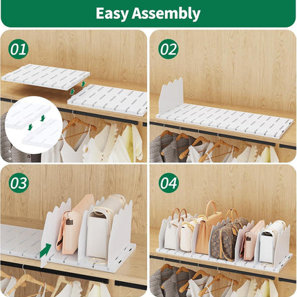 Shelf Divider for Closet, 2 Pack Adjustable Purse Organizers Handbag Separators Storage Organizer Bookshelf Separator Dividers in Bedroom Office Kitchen Bathroom, White