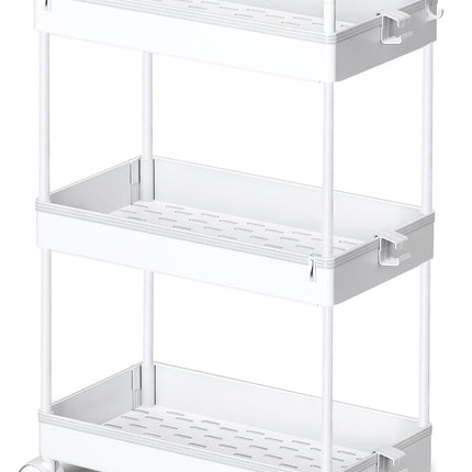 Ronlap 3 Tier Slim Rolling Storage Cart with Wheels Plastic Utility Cart Organizer for Snack Craft Art Postpartum Baby Diaper Nail Makeup in Bathroom Laundry Room Kitchen Bedside Narrow Space, White