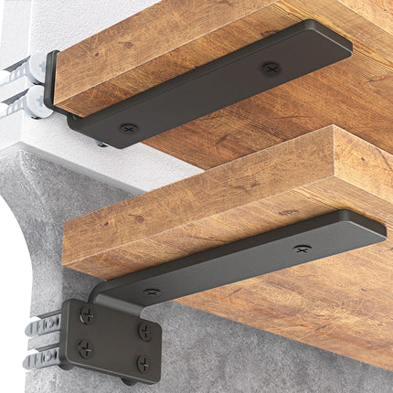 Goovilla Shelf Bracket, Heavy Duty Floating Shelf Brackets 6 inch Long, 4 Pack Brackets for Shelves, Black Coated Metal Wall Shelf Support Brackets with 1/5 Inch Thick and 160 lb. Load Capacity