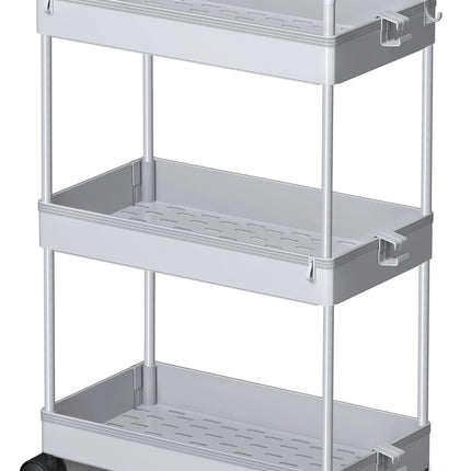 Yeabett 3 Tier Slim Rolling Storage Cart with Wheels Plastic Utility Cart Organizer for Snack Craft Art Postpartum Baby Diaper Nail Makeup in Bathroom Laundry Room Kitchen Bedside Narrow Space, Grey