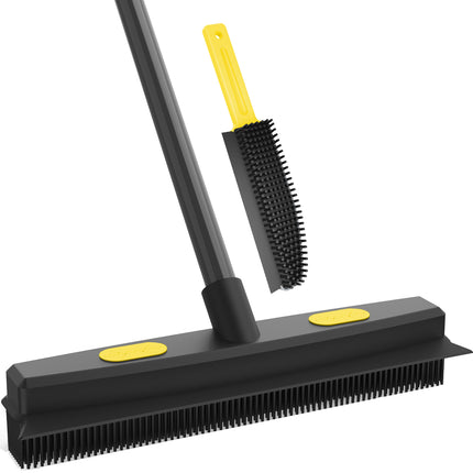 Yeabett Rubber Pet Broom with Squeegee, Pet Hair Remover 56 inches Long Handle, Portable Detailing Lint Brush Fur Removal for Fluff Carpet, Window, Tile, Floor Cleaning,