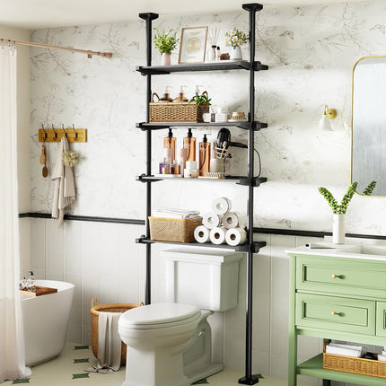 Bonpally Over The Toilet Storage Shelf, 4-Tier Adjustable Bathroom Organizer, No Drill Tension Mounted Shelves, Space-Saving Bathroom Cabinet Rack Above Toilet for Small Rooms