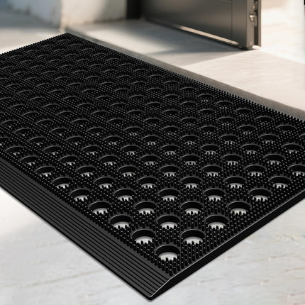Front Door Mat, Heavy Duty All Weather Dirt Trapping Waterproof Non-Slip Drainage Welcome Entrance Doormats, Mud Mat for Garage Home Pool Entry Commercial, 29.5" x 17", Black