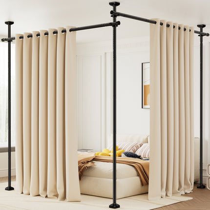 Bonpally Room Divider Curtain Rod, No Drilling Tension Rod for Room Separation, 4-10ft(H) 28-114inch(W) Adjustable Heavy Duty Floor to Ceiling Wall Divider Room Partition Privacy Separator, Black
