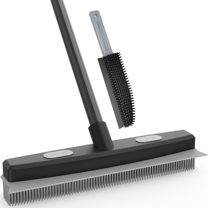 Yeabett Rubber Pet Broom with Squeegee, Pet Hair Remover 56 inches Long Handle, Portable Detailing Lint Brush Fur Removal for Fluff Carpet, Window, Tile, Floor Cleaning,