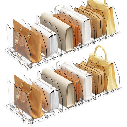 Adjustable Shelf Divider for Closet, 2 Pack Clear Purse Organizers for Closet Acrylic Handbag Separators Storage Organizer Bookshelf Separator Dividers in Bedroom, Office