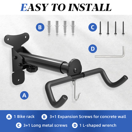 Yeabett Garage Bike Rack Wall Mount Hanger Adjustable Space Saving Horizontal Bicycle Rack for Mountain/Road/Hybrid Bikes | Secure Home Storage