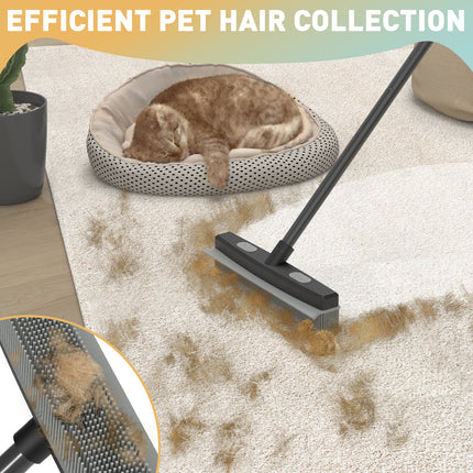 Yeabett Rubber Pet Broom with Squeegee, Pet Hair Remover 56 inches Long Handle, Portable Detailing Lint Brush Fur Removal for Fluff Carpet, Window, Tile, Floor Cleaning,
