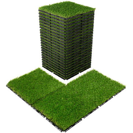 Yeabett Artificial Grass Tiles Interlocking Turf Squares Deck 9 Pack -12"x12" Indoor Outdoor Faux Grass Rug with Drainage Holes-Fake Grass Tiles Self-draining for Garden Lawn Landscape Balcony Decoration