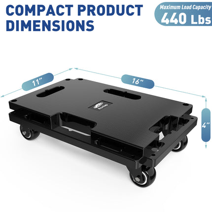 Yeabett  Furniture Dolly for Moving, Furniture Moving Dolly 4 Wheels Heavy Duty  Small Flat Dolly Cart with Wheels Furniture Movers Dolly Interlocking Dollies for Moving, 440 Lbs Capacity, 2 Pack, Black