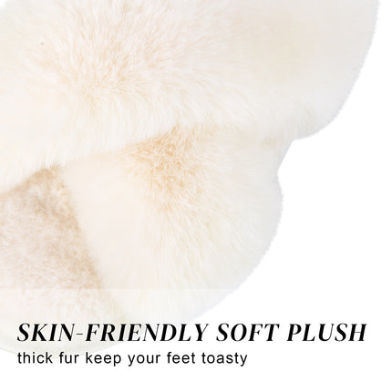 Parlovable Women's Fuzzy Slippers Cross Band Open Toe Furry Spa Flat Fluffy Fuzzy Slip on House Shoes