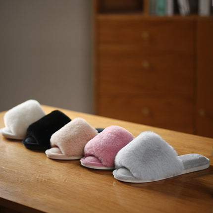 Parlovable Womens Open Toe Slippers Cozy Furry Spa Flat Fluffy Fuzzy Indoor House Shoes Slip on Outdoor Home Slipper