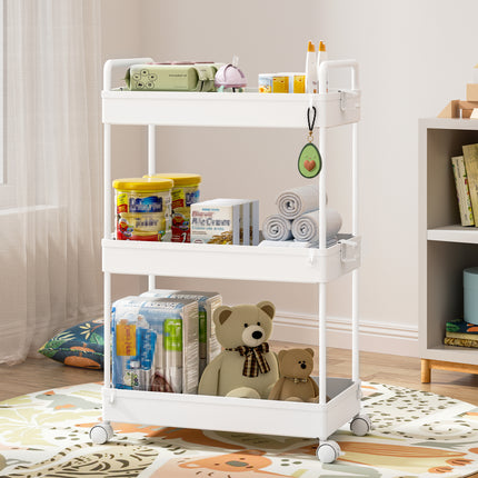 Ronlap 3 Tier Slim Rolling Storage Cart with Wheels Plastic Utility Cart Organizer for Snack Craft Art Postpartum Baby Diaper Nail Makeup in Bathroom Laundry Room Kitchen Bedside Narrow Space, White