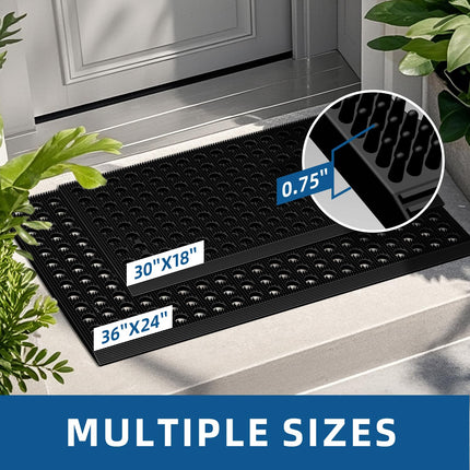 Front Door Mat, Heavy Duty All Weather Dirt Trapping Waterproof Non-Slip Drainage Welcome Entrance Doormats, Mud Mat for Garage Home Pool Entry Commercial, 29.5" x 17", Black
