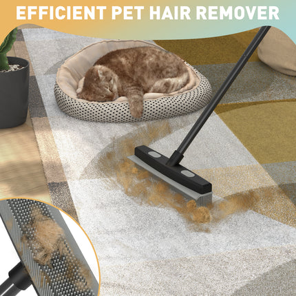 Yeabett Rubber Pet Broom with Squeegee, Pet Hair Remover 56 inches Long Handle, Portable Detailing Lint Brush Fur Removal for Fluff Carpet, Window, Tile, Floor Cleaning,