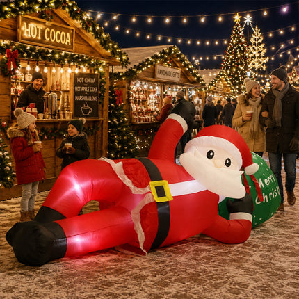 Yeabett 10 ft Christmas Inflatable Lying Santa with Merry Christmas Gift Bag and 5 White LED Lights, Outdoor Yard Lawn Garden Decor