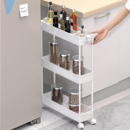 Yeabett Slim Storage Cart 3 Tier,Bathroom Organizer Rolling Utility,Mobile Shelving Unit Slide Out for Office, Kitchen, Laundry Room & Narrow Places,Black
