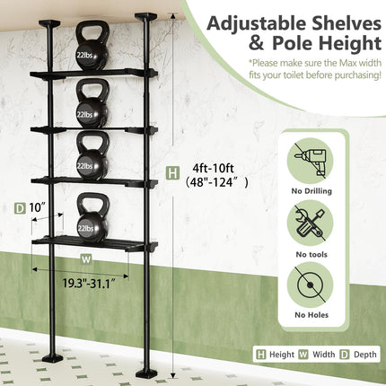 Yeabett 4-Tier over the Toilet Storage Shelf,bathroom Organizer Adjustable Saver Space Rack,no Drill Tension Mounted Shelves,Bathroom Cabinet Rack Above Toilet for Small Rooms