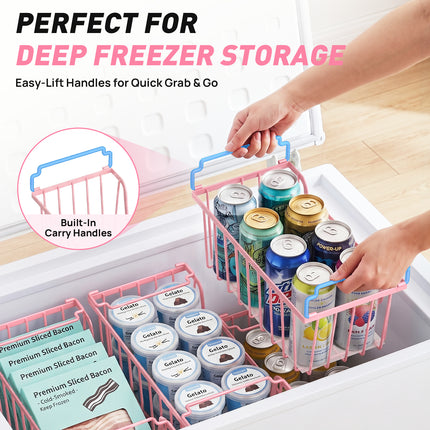 SUNALLY Stackable Metal Wire Baskets for Pantry Organizer, 4/6-Pack Kitchen Countertop Storage Potato Onion Vegetable Fruit Basket, Freezer Organizer Bins with Handle