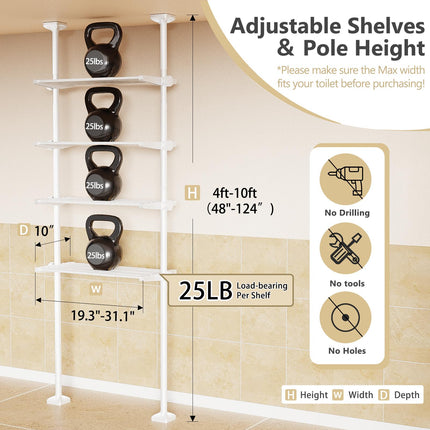 Bonpally Over The Toilet Storage Shelf, 4-Tier Adjustable Bathroom Organizer, No Drill Tension Mounted Shelves, Space-Saving Bathroom Cabinet Rack Above Toilet for Small Rooms