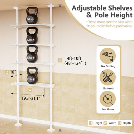 Yeabett 4-Tier over the Toilet Storage Shelf,bathroom Organizer Adjustable Saver Space Rack,no Drill Tension Mounted Shelves,Bathroom Cabinet Rack Above Toilet for Small Rooms
