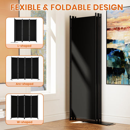 Room Divider 6FT Folding Privacy Screens, 6 Panel Fabric Divider for Room Separation, 132"W Freestanding Portable Wall Dividers Screen for Home Dorm Studio Office, Black