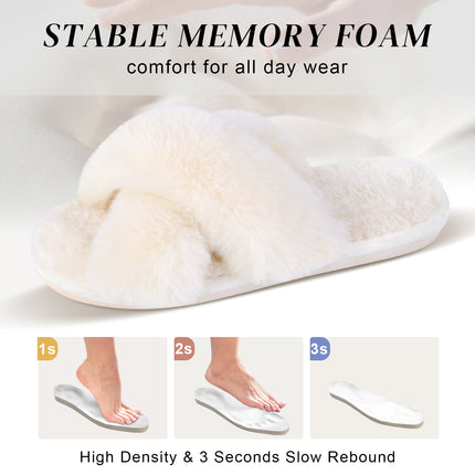 Parlovable Women's Fuzzy Slippers Cross Band Open Toe Furry Spa Flat Fluffy Fuzzy Slip on House Shoes