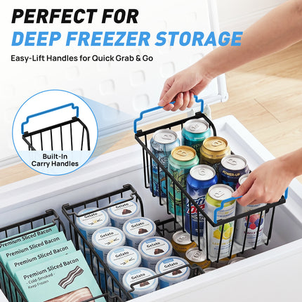SUNALLY Stackable Metal Wire Baskets for Pantry Organizer, 4/6-Pack Kitchen Countertop Storage Potato Onion Vegetable Fruit Basket, Freezer Organizer Bins with Handle