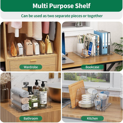 Adjustable Shelf Divider for Closet, 2 Pack Clear Purse Organizers for Closet Acrylic Handbag Separators Storage Organizer Bookshelf Separator Dividers in Bedroom, Office