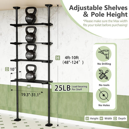 Bonpally Over The Toilet Storage Shelf, 4-Tier Adjustable Bathroom Organizer, No Drill Tension Mounted Shelves, Space-Saving Bathroom Cabinet Rack Above Toilet for Small Rooms